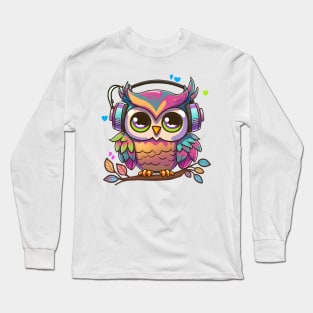 Colorful Musical Pinky Owl Perched on a Tree Long Sleeve T-Shirt